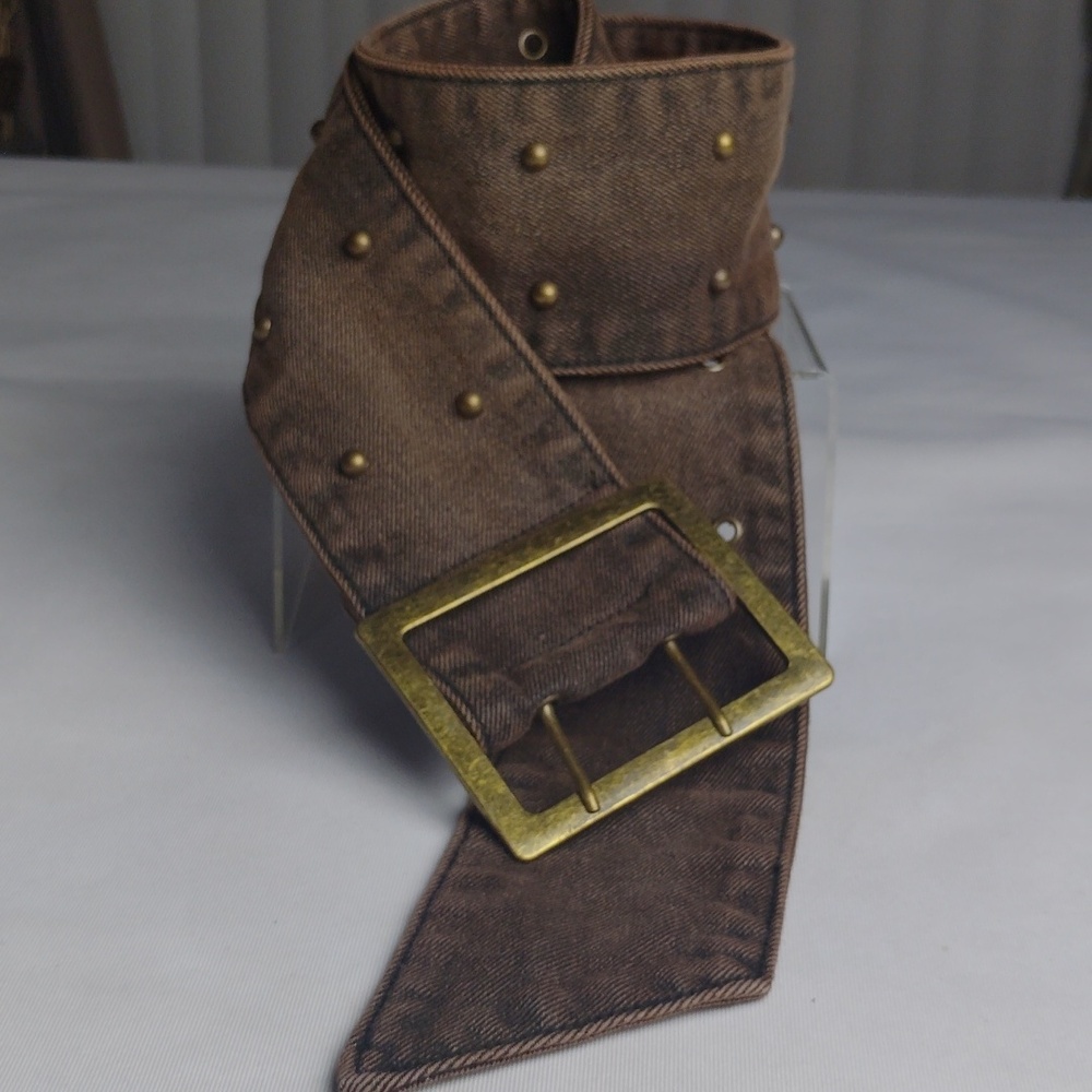 Studded Distressed Brown Canvas Belt.
